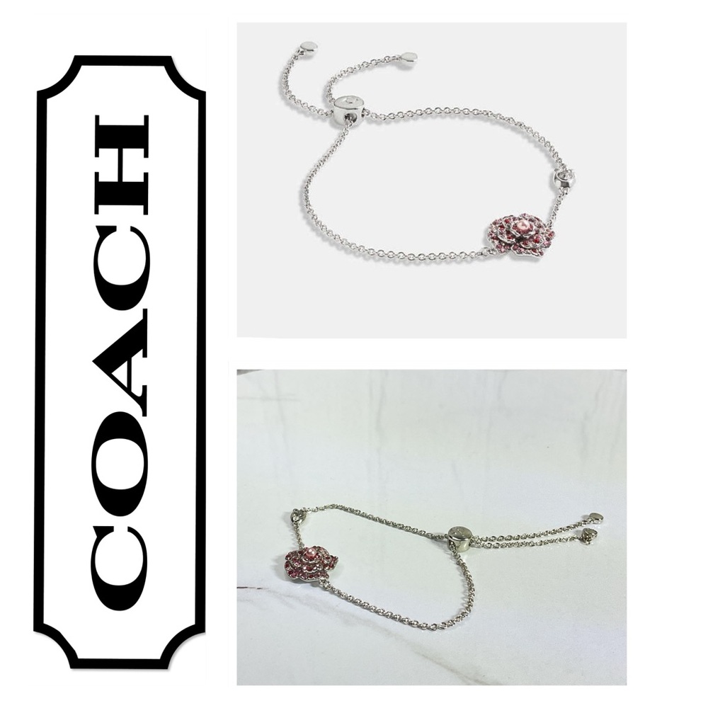 🐘🐘 Coach Silver Bracelet with Pink Flower Charm